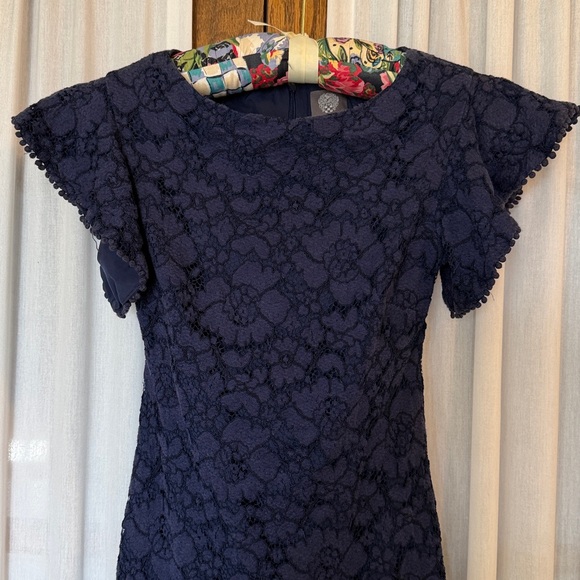 Vince Camuto Dark Blue Lace Flutter Sleeve Dress - Picture 3 of 13